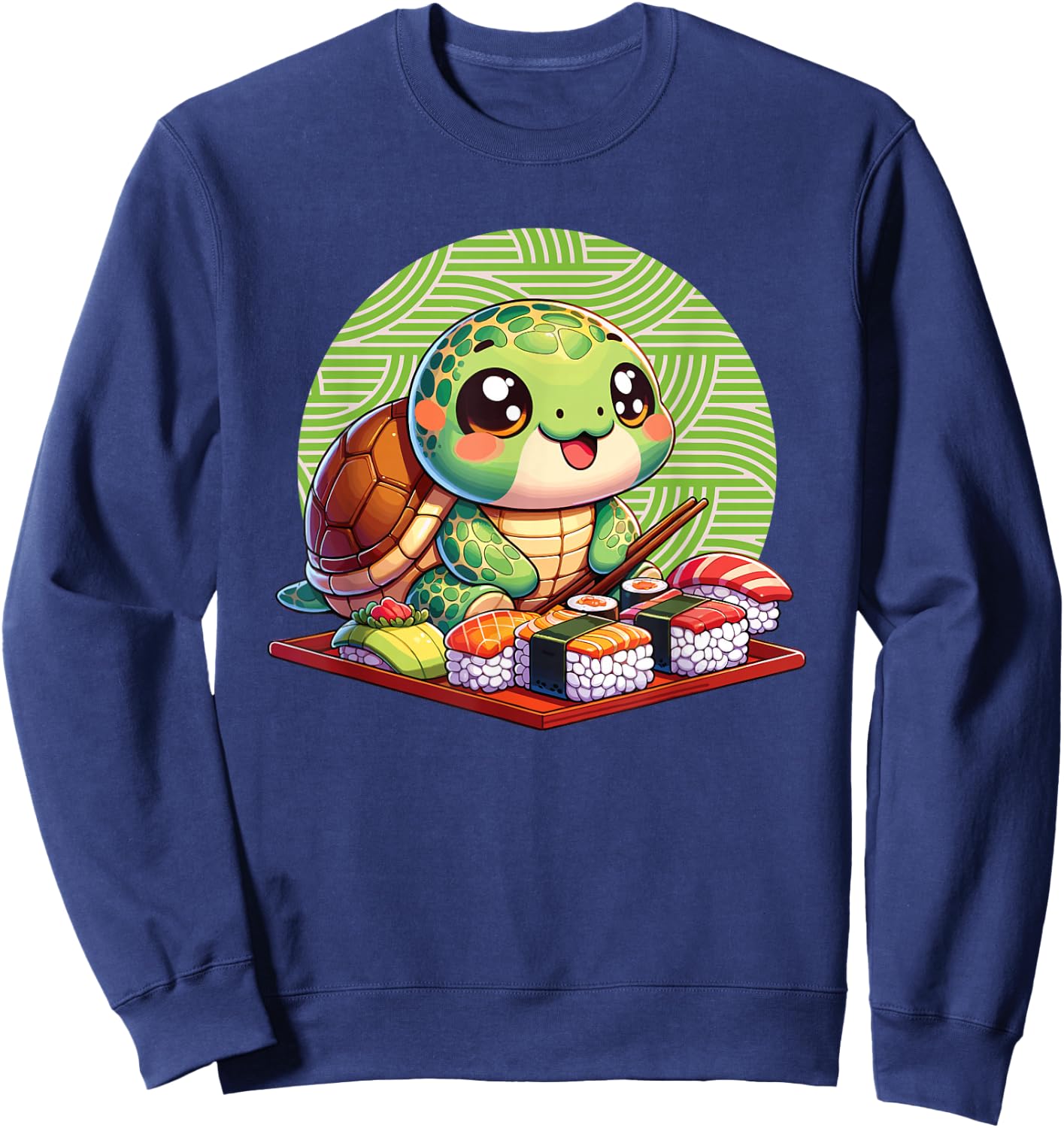 Red Eared Slider Eating Sushi, Kawaii Red Eared Slider Sweatshirt - Sweatshirt | Navy