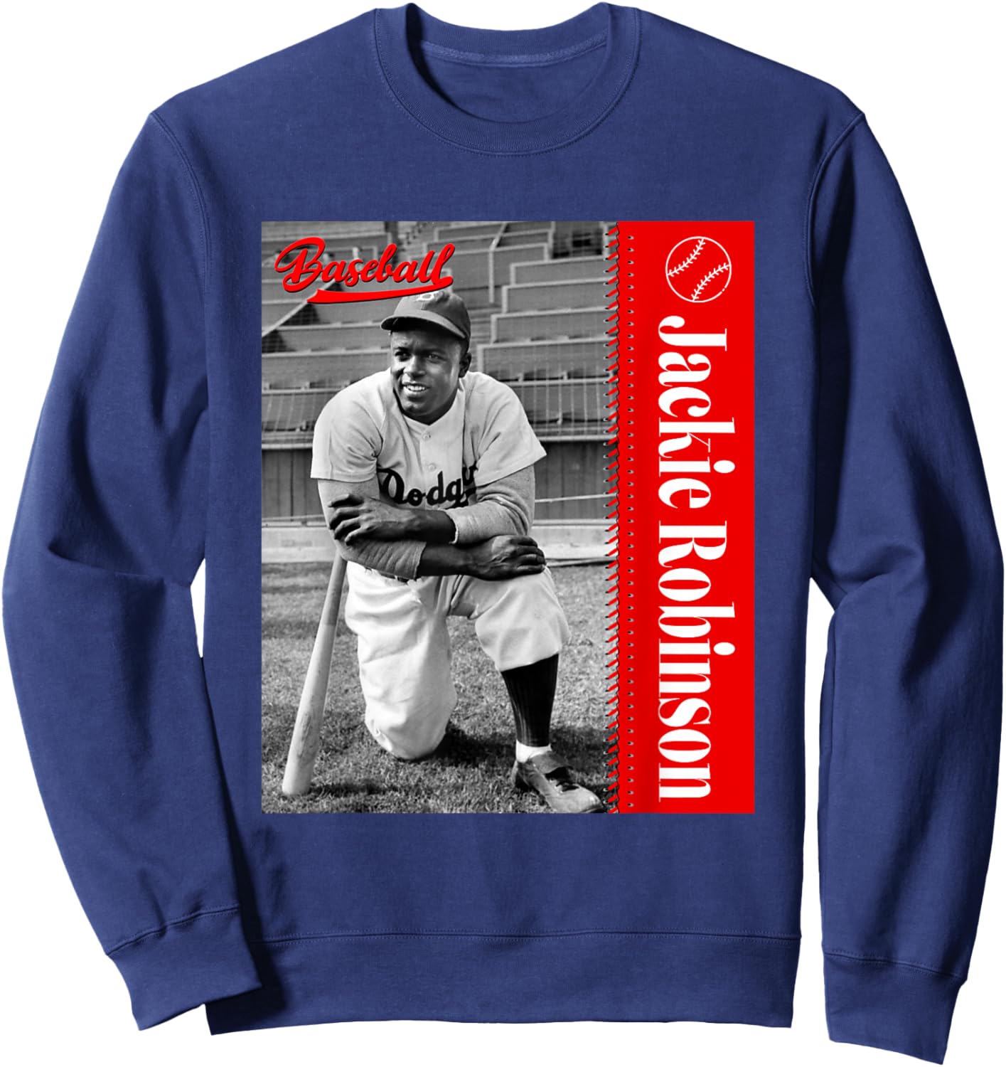 Baseball Freaks Jackie Robinson Baseball Theme - Black, Small, -Adults, Short Sleeve Sweatshirt - Sweatshirt | Navy