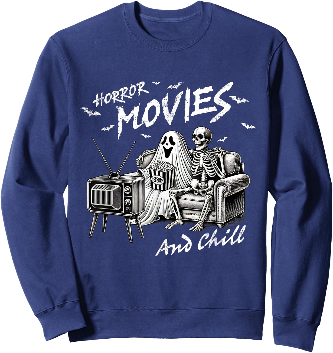 Funny Horror Movies And Chill Halloween Sweatshirt - Sweatshirt | Navy