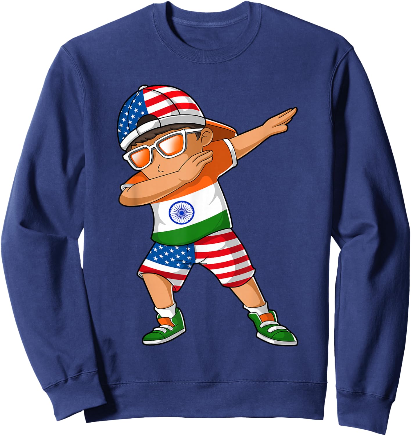 Half American Half Indian Boy Kid India Flag Patriotic Sweatshirt - Sweatshirt | Navy