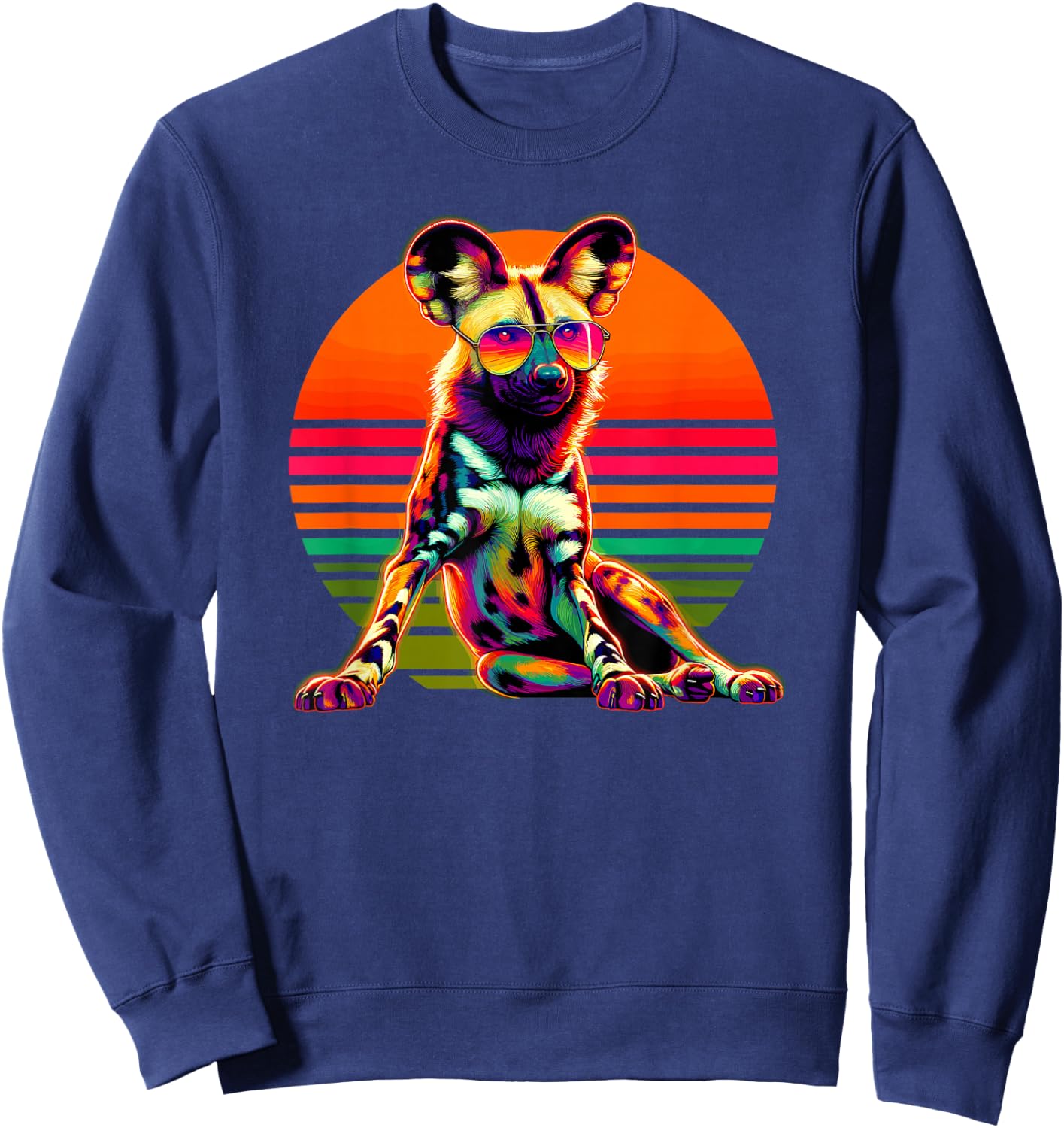 Retro Sunset Sunglasses African Wild Dog Painted Dog Sweatshirt - Sweatshirt | Navy