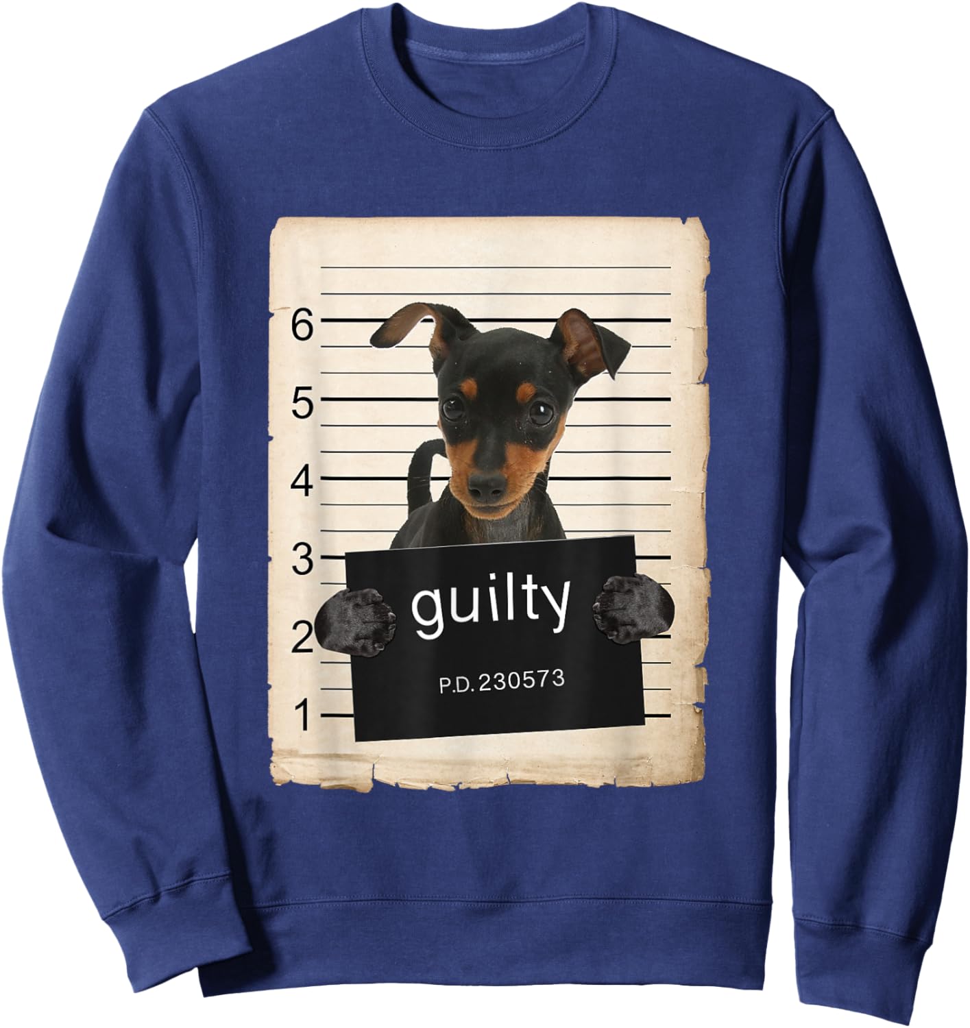 Miniature Doberman Pinscher Dog Mug Shot Bad Dog Sweatshirt - Sweatshirt | Navy