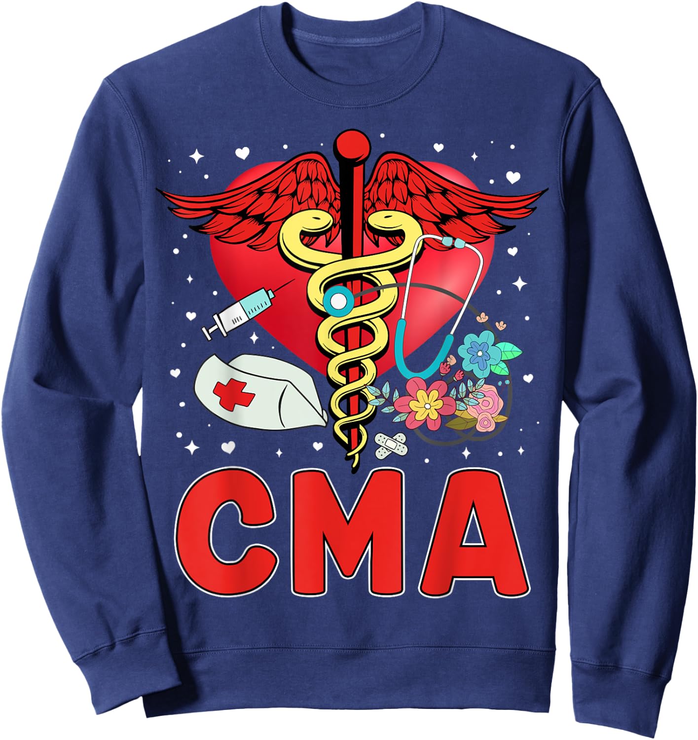 Cute CMA Shirt Caduceus Stethoscope Heartbeat Sweatshirt - Sweatshirt | Navy