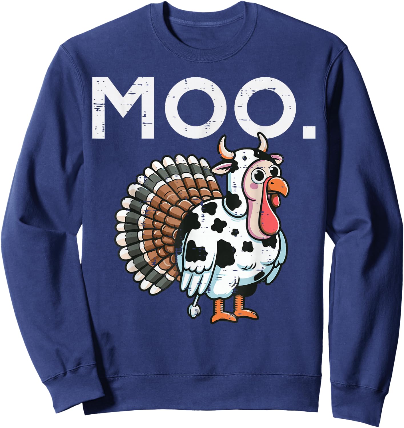 Thanksgiving Moo Turkey Cow Funny Fall Farm Men Women Kids Sweatshirt - Sweatshirt | Navy