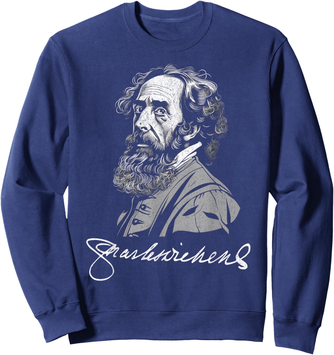 Charles Dickens with Signature For Literature Fans Sweatshirt - Sweatshirt | Navy