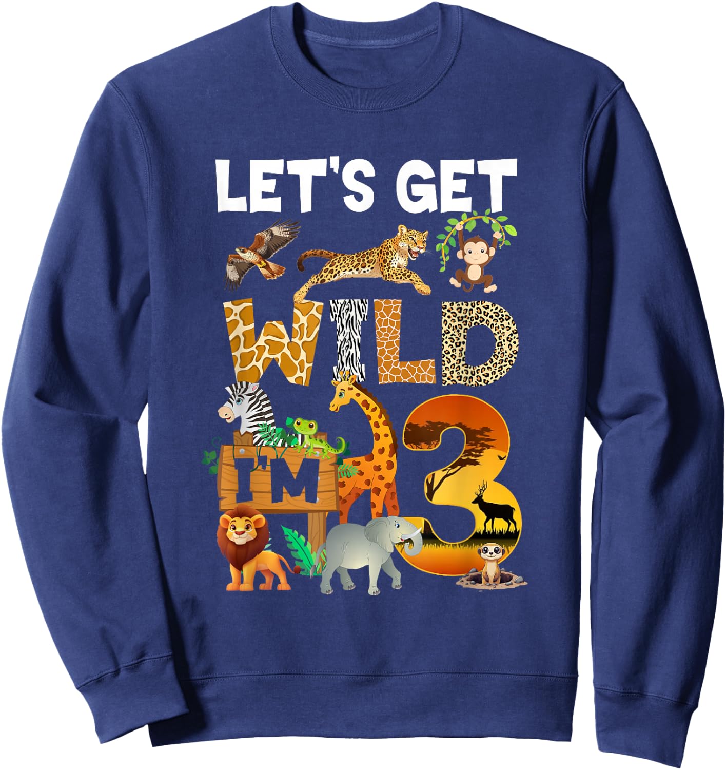 3 Year Old Zoo Birthday Safari Jungle Animal 3Rd Bday Sweatshirt - Sweatshirt | Navy