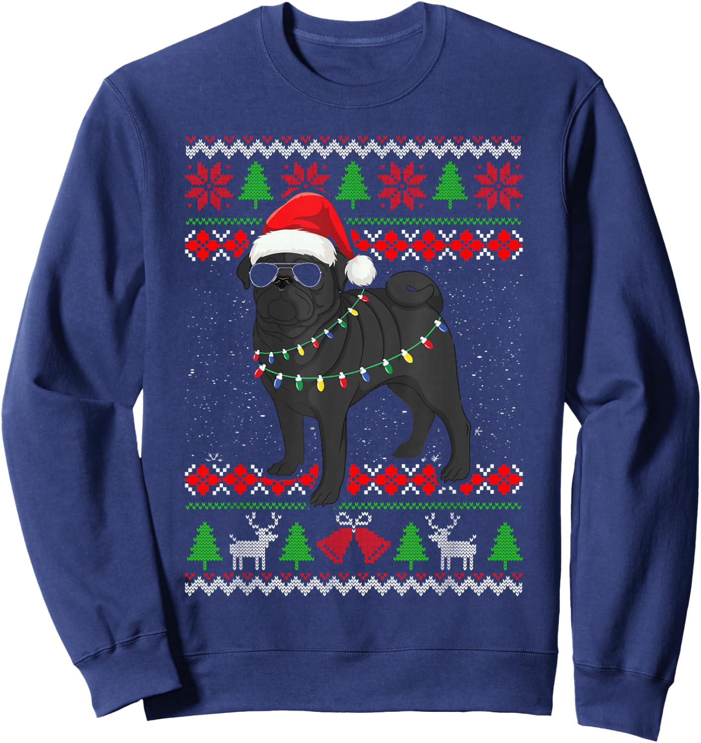 Black Pug Christmas Tree Dog Mom Dad Ugly Sweater Christmas Sweatshirt - Sweatshirt | Navy