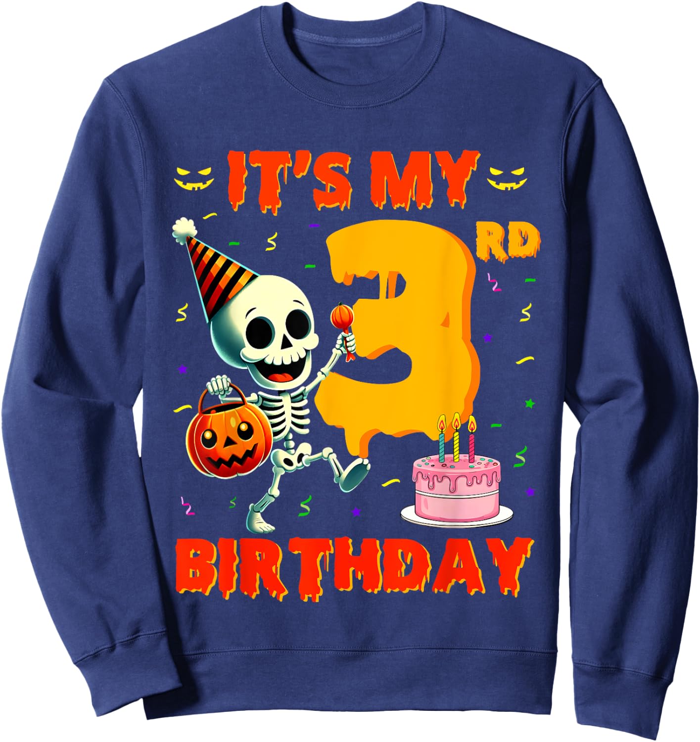 Kids Boo It's My 3rd Birthday Halloween Skeleton 3 Years Old Sweatshirt - Sweatshirt | Navy