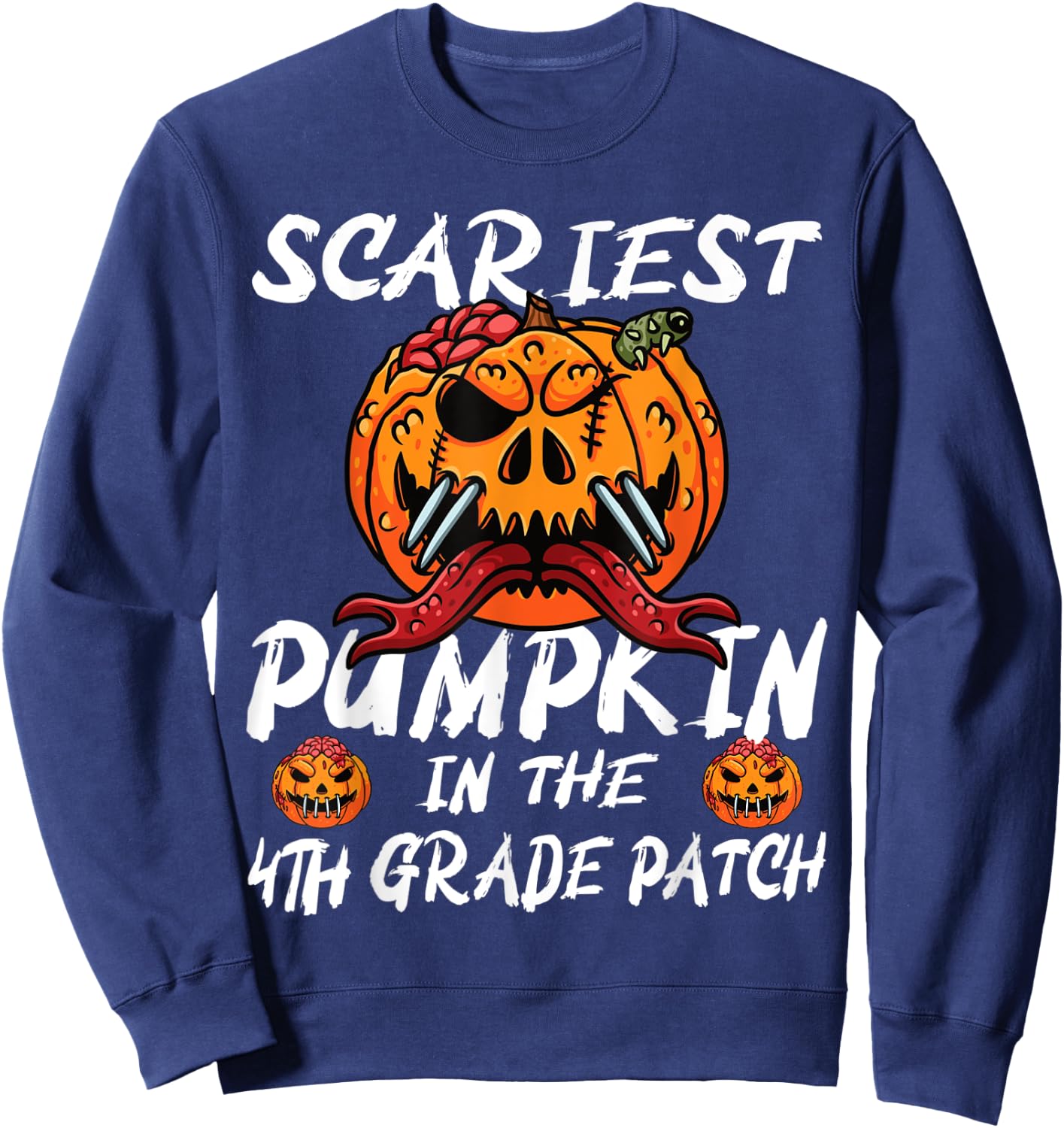 Kids Scariest Pumpkin 4th Grade Patch School Halloween Boy Sweatshirt - Sweatshirt | Navy
