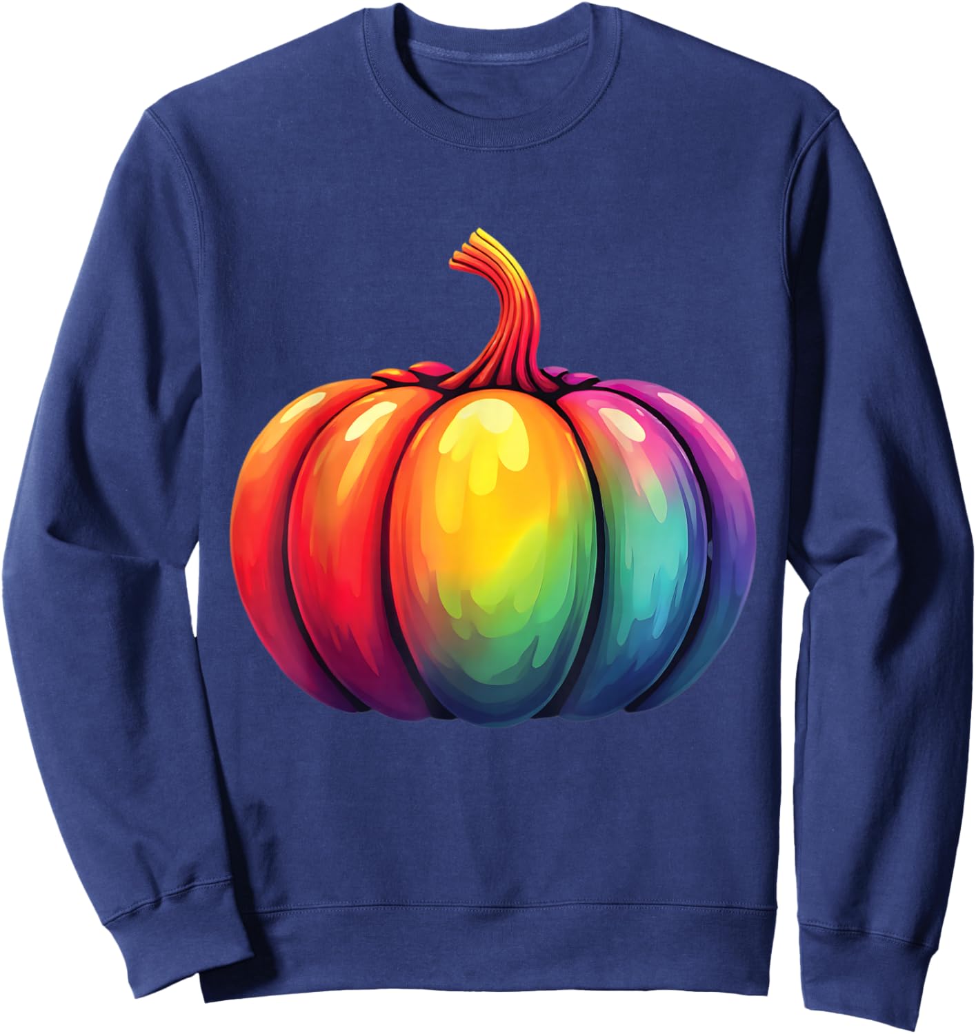 Vibrant Rainbow Pumpkin Graphic Sweatshirt - Sweatshirt | Navy