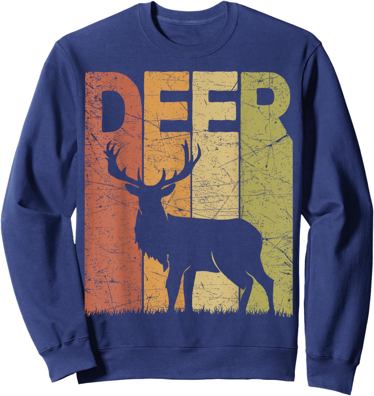 Deer Hunt Vintage Deer Retro Designs -Adults Kids Deer Graphic Retro Throwback Lettering Black Small Short Sleeve Sweatshirt - Sweatshirt | Navy