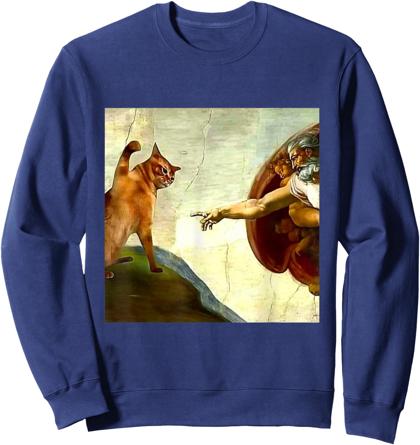 Oil Painting Cat Meme Funny Viral Internet Sweatshirt - Sweatshirt | Navy
