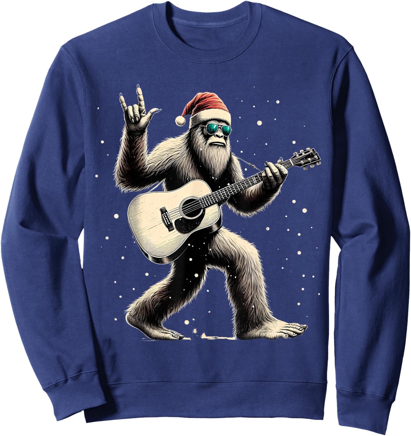 Funny Bigfoot Santa Hat Christmas Bigfoot Playing Guitar Sweatshirt - Sweatshirt | Navy