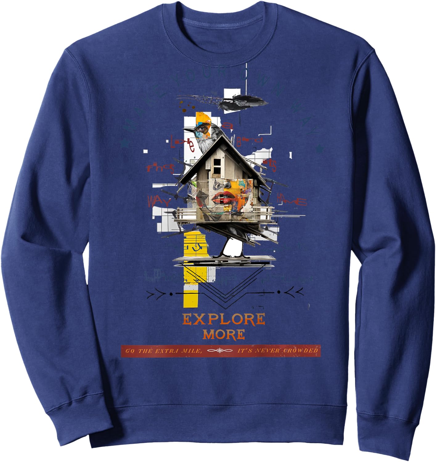 Bird | Backprint | Art Graphic Animal Artwork Bird Sweatshirt - Sweatshirt | Navy