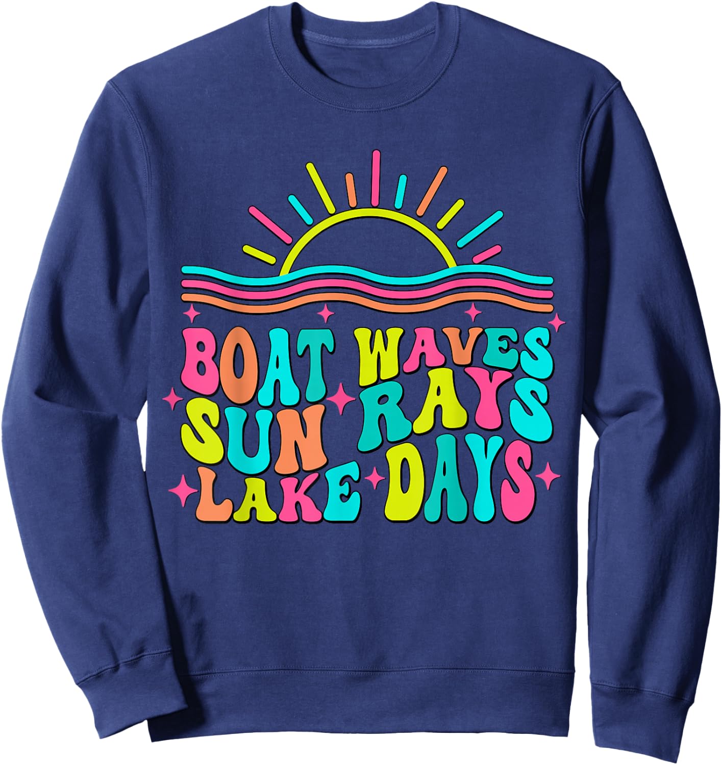 Boat Waves Sun Rays Lake Days Retro Summer vacation Sweatshirt - Sweatshirt | Navy