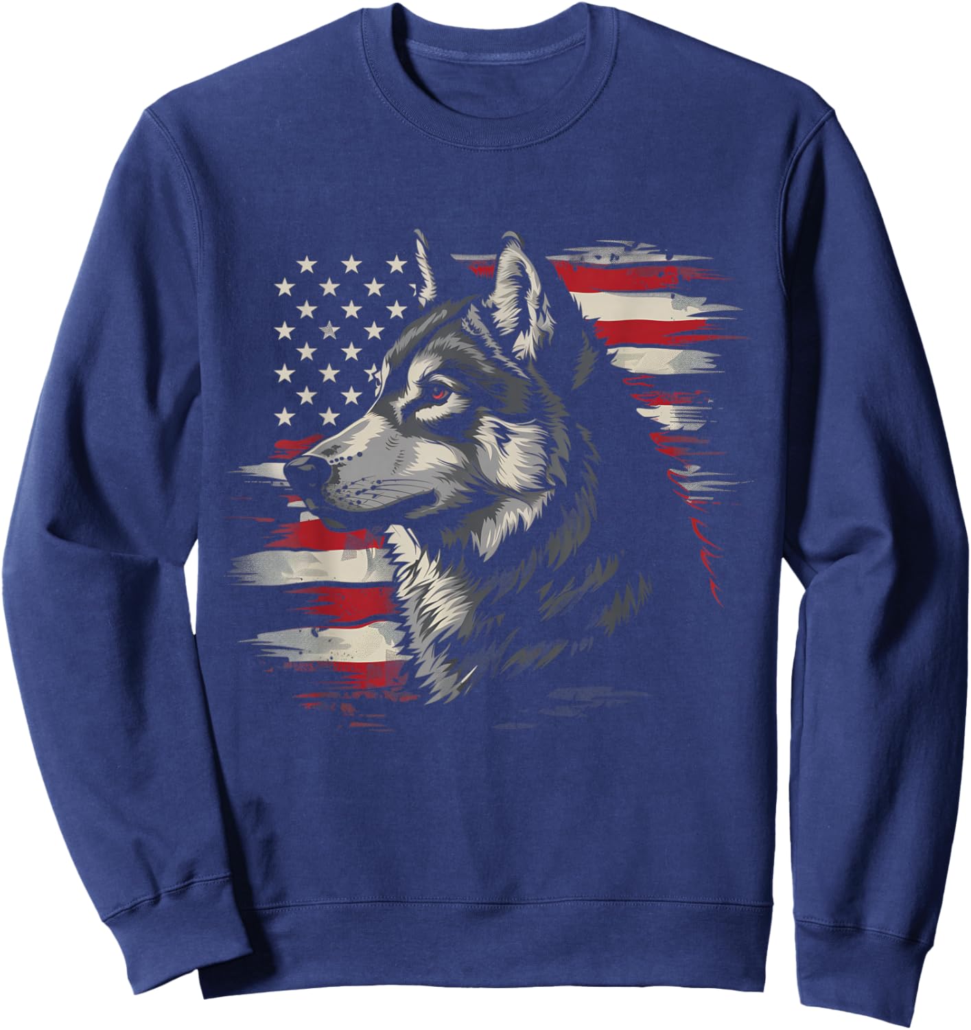 Wolf American Flag USA Patriotic Wolf Lover Sweatshirt - Sweatshirt | Navy
