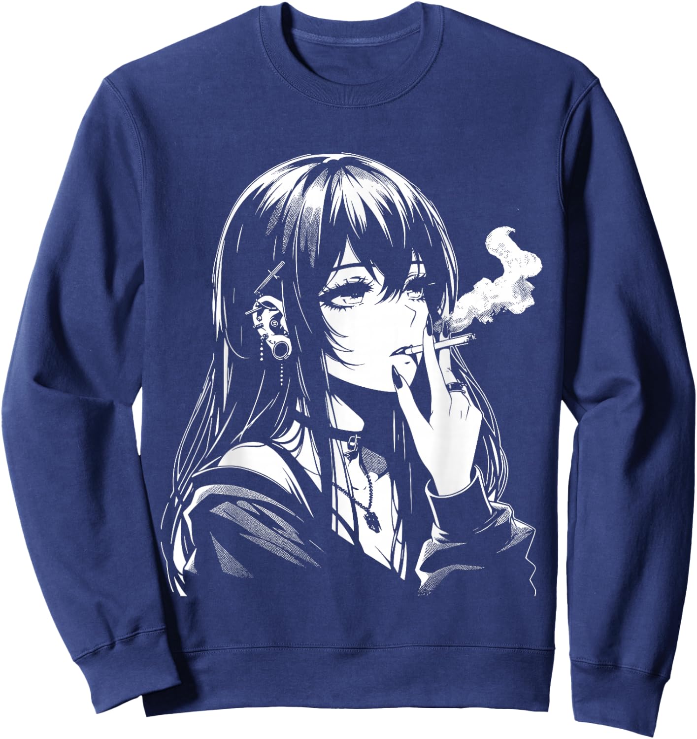 Anime Manga Otaku Waifu Girl Japanese Aesthetic Sweatshirt - Sweatshirt | Navy
