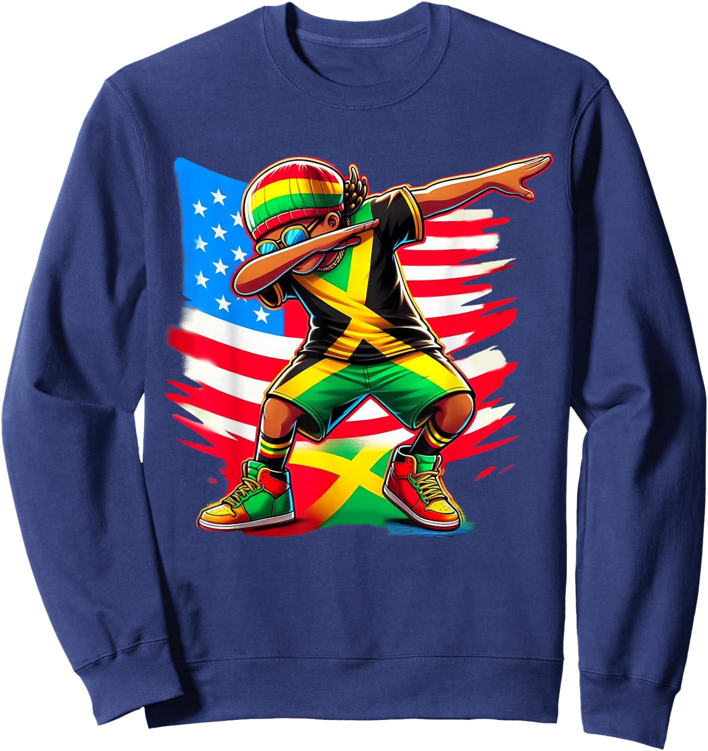 Half American Half Jamaican Boy Patriotic 4th of July Sweatshirt - Sweatshirt | Navy