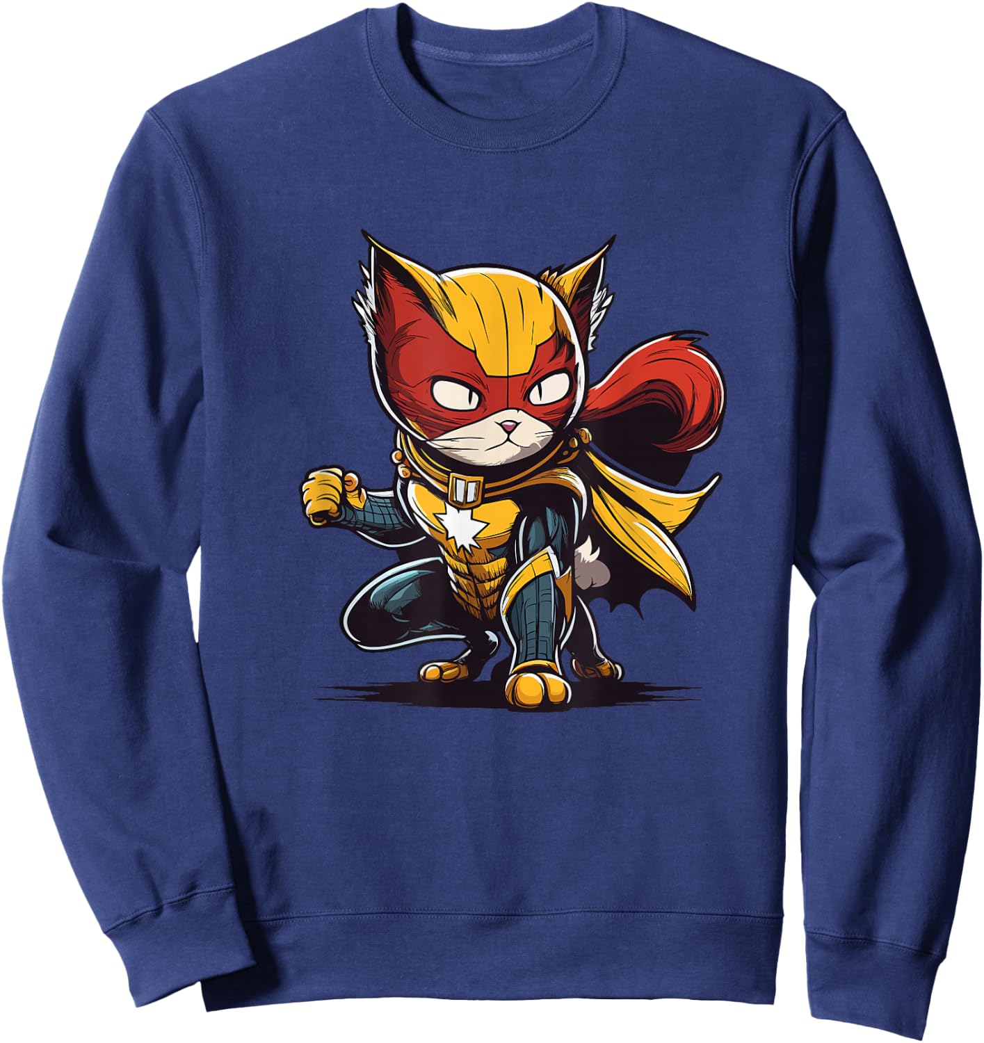 Colourful Superhero Cat - Heroic Paw Fun Sweatshirt - Sweatshirt | Navy