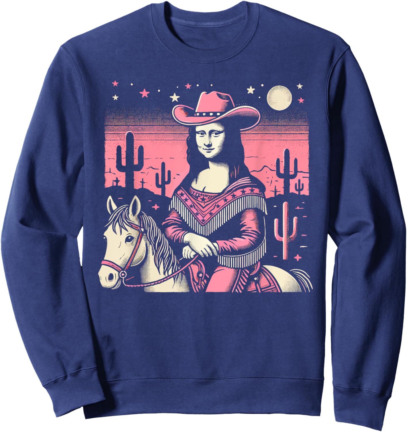 Pink Cowboy Cowgirl Mona Lisa Country Western Pink Cowgirl Sweatshirt - Sweatshirt | Navy