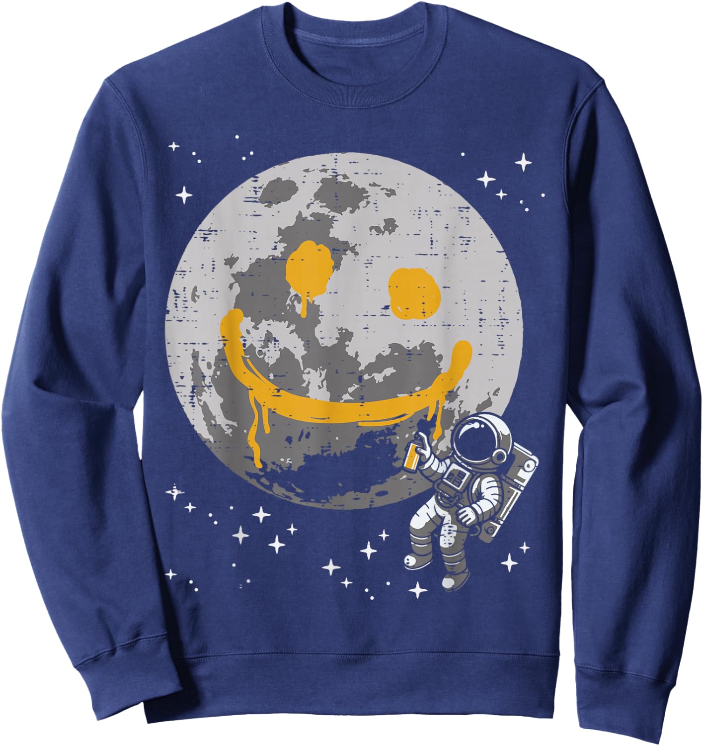 Astronaut Spray Paint Moon Smile Face Space Kids Women Men Sweatshirt - Sweatshirt | Navy