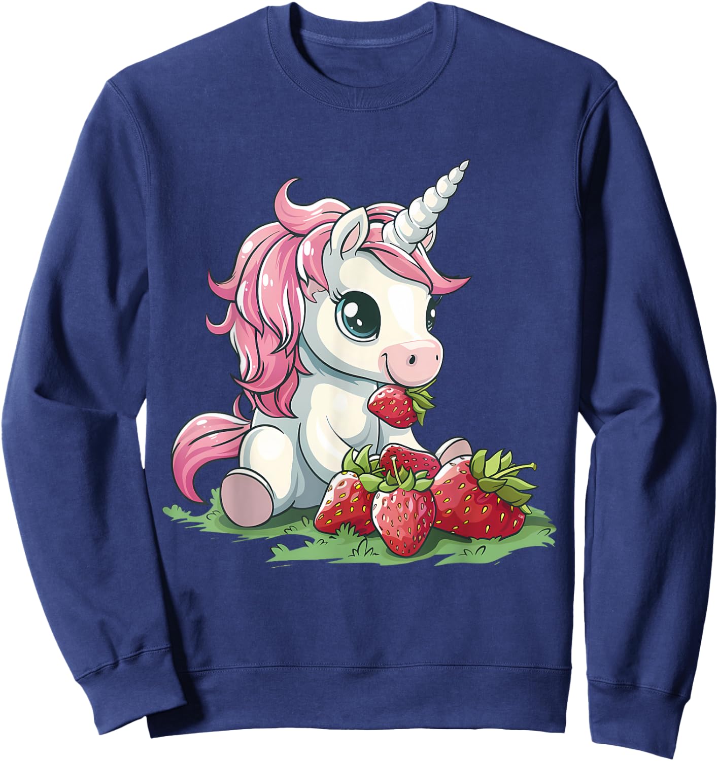 Strawberry Unicorn Cute Strawberries Drawing Motif Sweatshirt - Sweatshirt | Navy