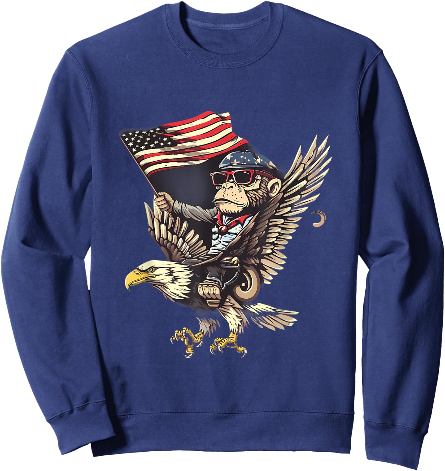 4th Of July Monkey Bald Eagle USA Fourth Of July America Sweatshirt - Sweatshirt | Navy