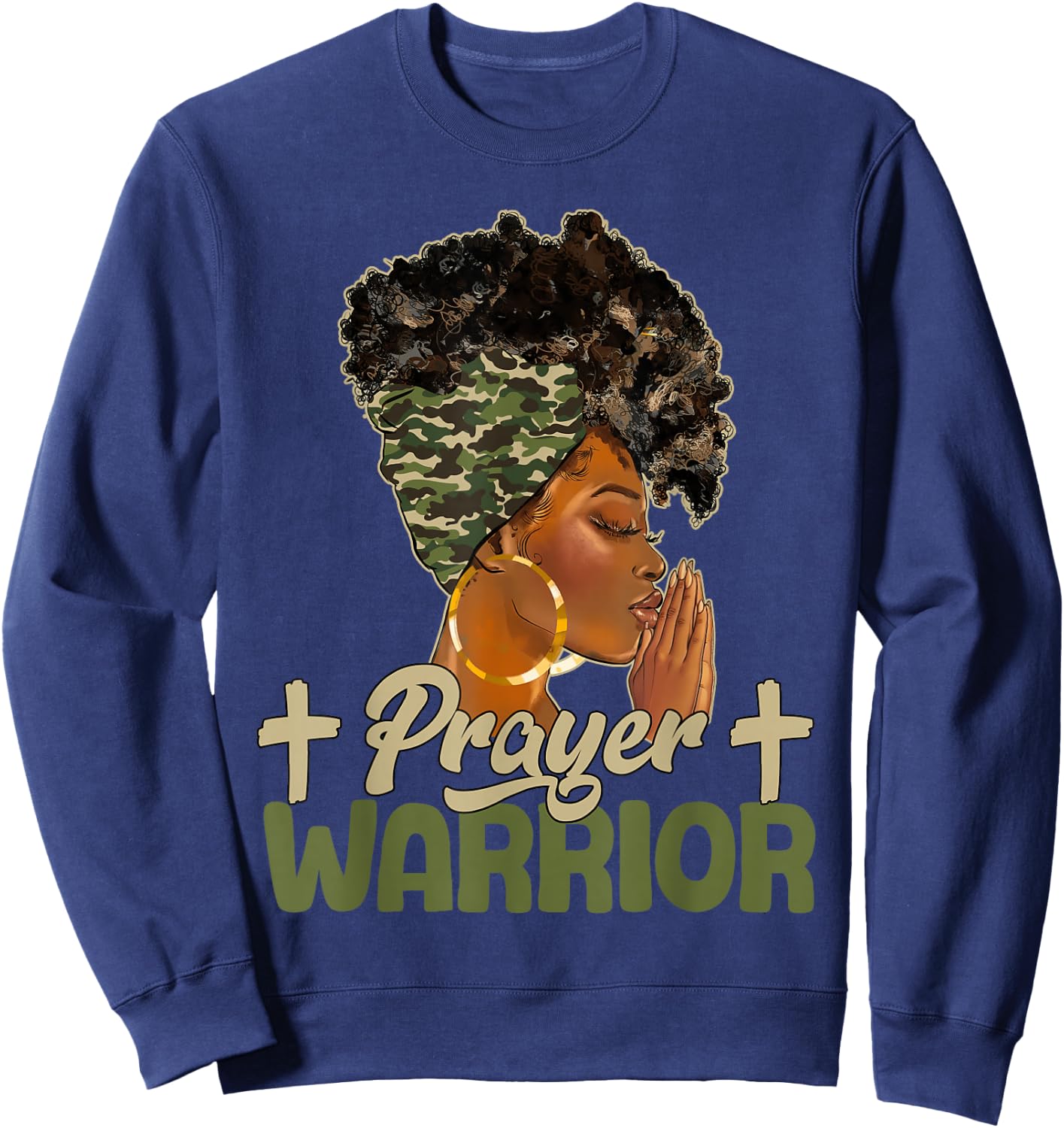 Praying Black Woman Afro Christian Sayings Prayer Warrior Sweatshirt - Sweatshirt | Navy