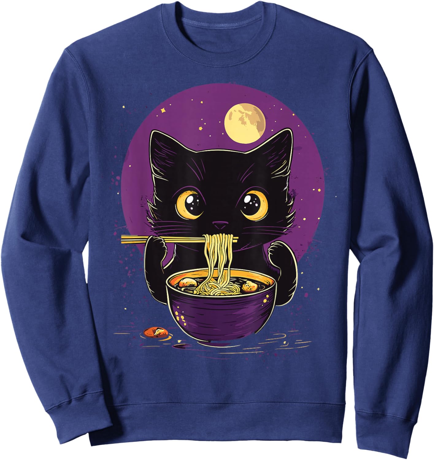 Cat Ramen Japanese Funny Graphic Kawaii Cat Anime Sweatshirt - Sweatshirt | Navy