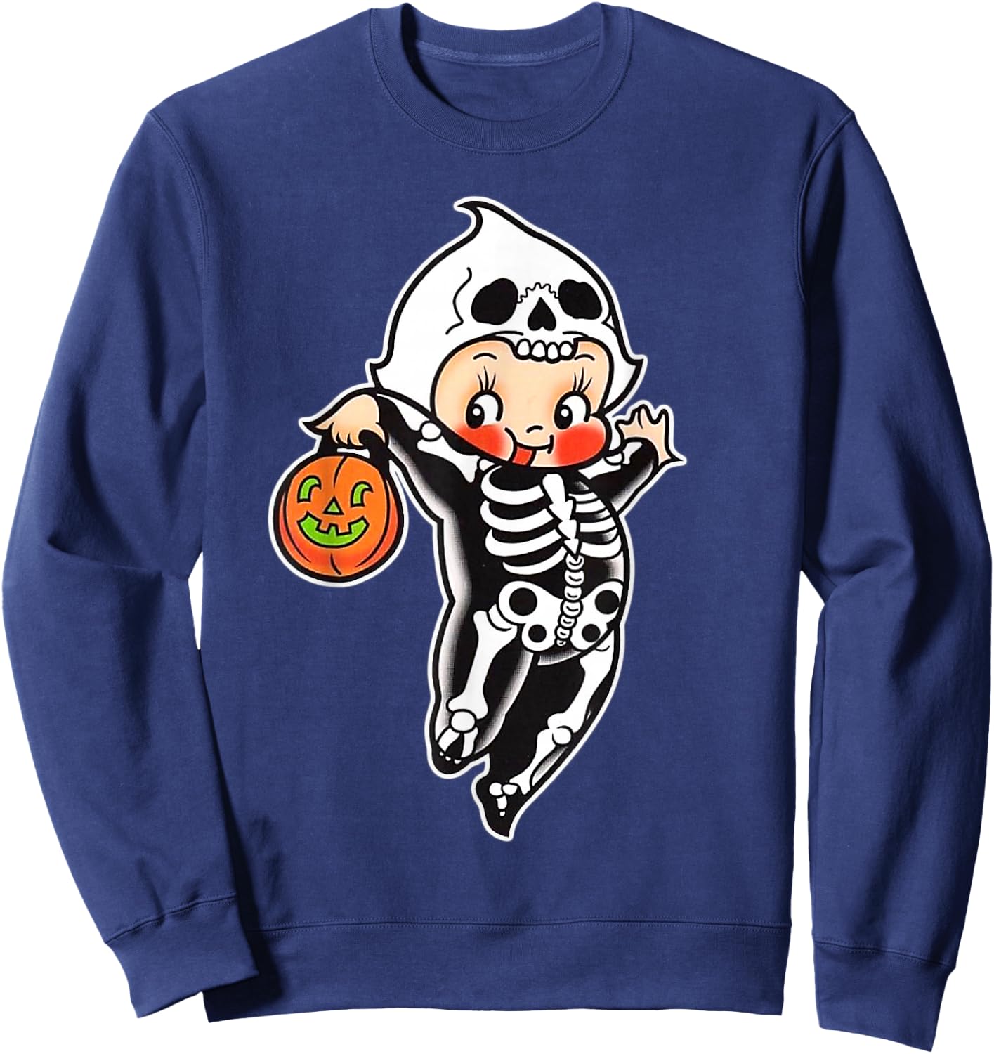 Kewpie Baby Spooky Skeleton Halloween Costume Tattoo Flash Sweatshirt - Sweatshirt | Navy