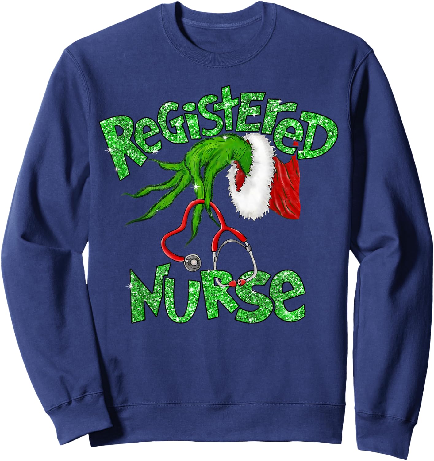Registered Nurse Stethoscope Santa Elf Christmas Xmas Pajama Sweatshirt - Sweatshirt | Navy