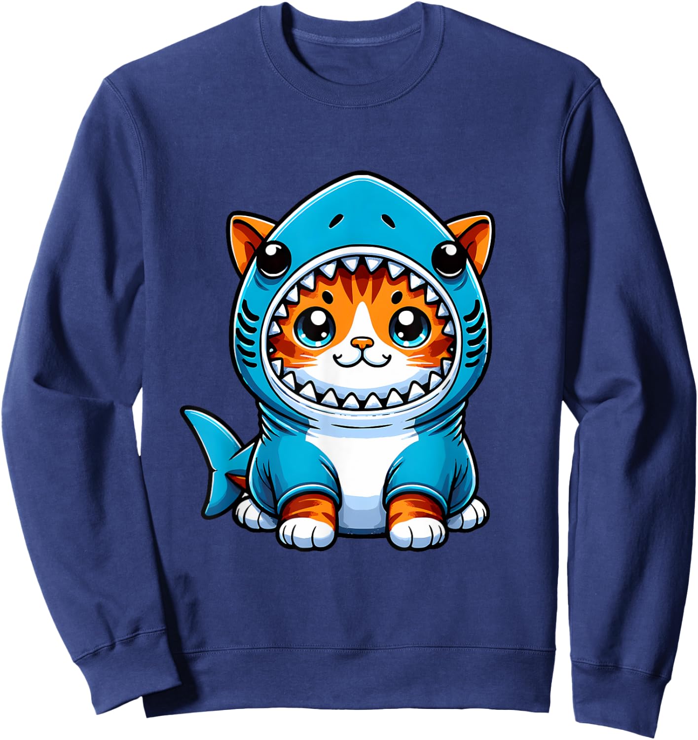 Funny Cute Cat in a Shark Costume Kawaii Neko Kids Sweatshirt - Sweatshirt | Navy