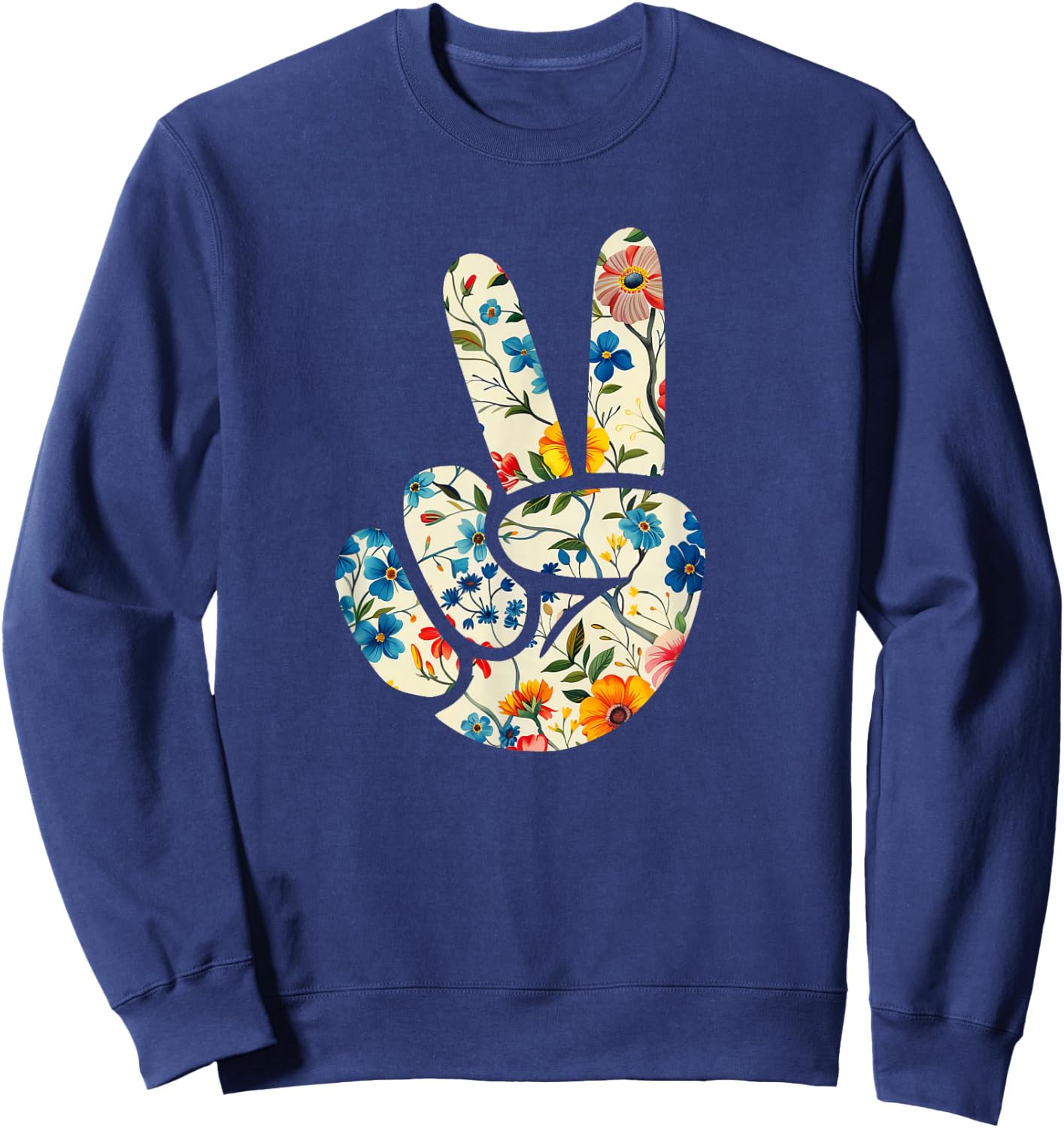 Elegant Silhouette Wildflowers Floral Peace Sign Hand Sweatshirt - Sweatshirt | Navy