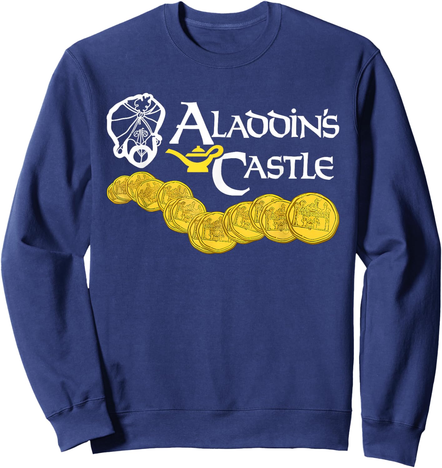 Aladdin's Castle Funny Quote - Adults - Black - Small - Short Sleeve - Classic Fit Sweatshirt - Sweatshirt | Navy