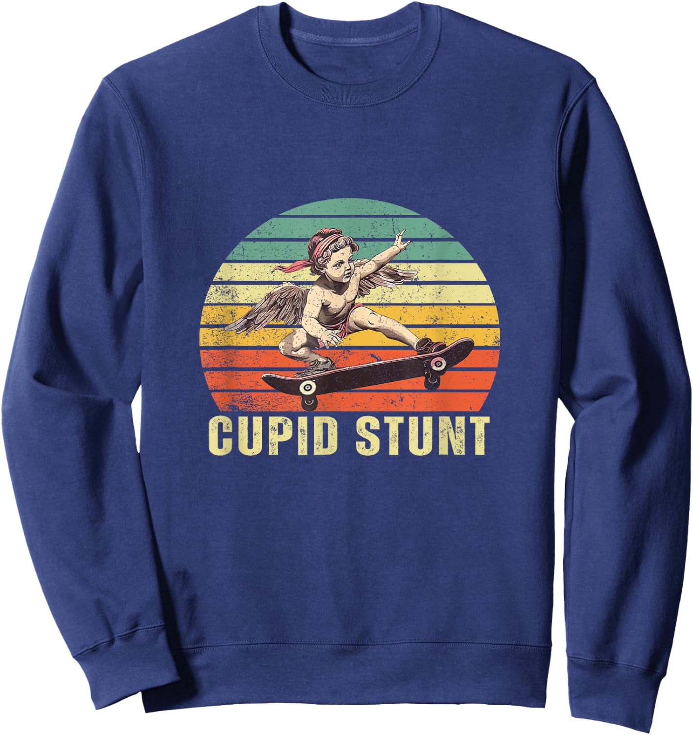 Retro Vintage Cupid Stunt Unhinged Cringe Funny Sweatshirt - Sweatshirt | Navy
