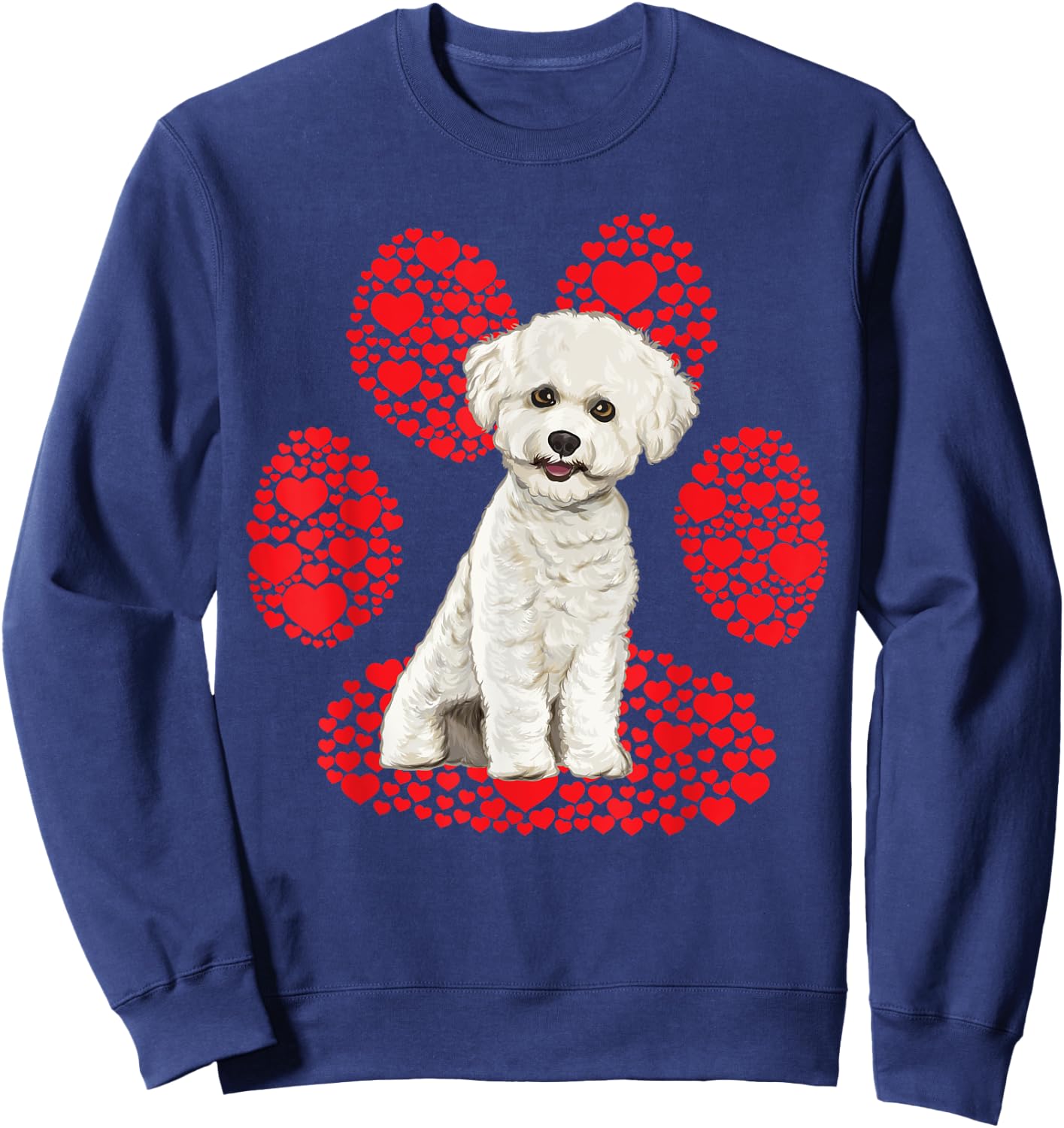 Bichons Frise Valentines Day Dog Love Paw Sweatshirt - Sweatshirt | Navy