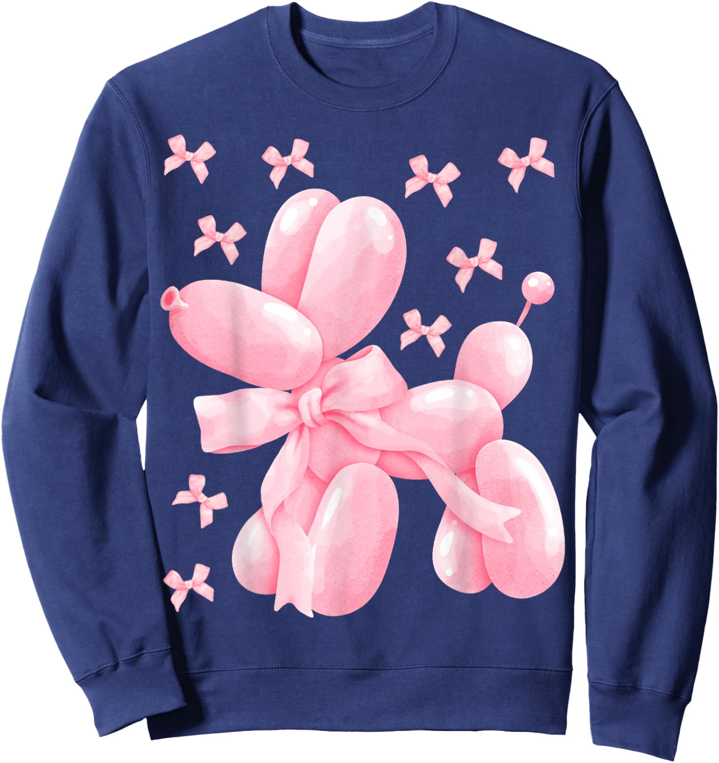 Pastel Pink Bow Balloon Dog Women Kids Girls Birthday Party Sweatshirt - Sweatshirt | Navy