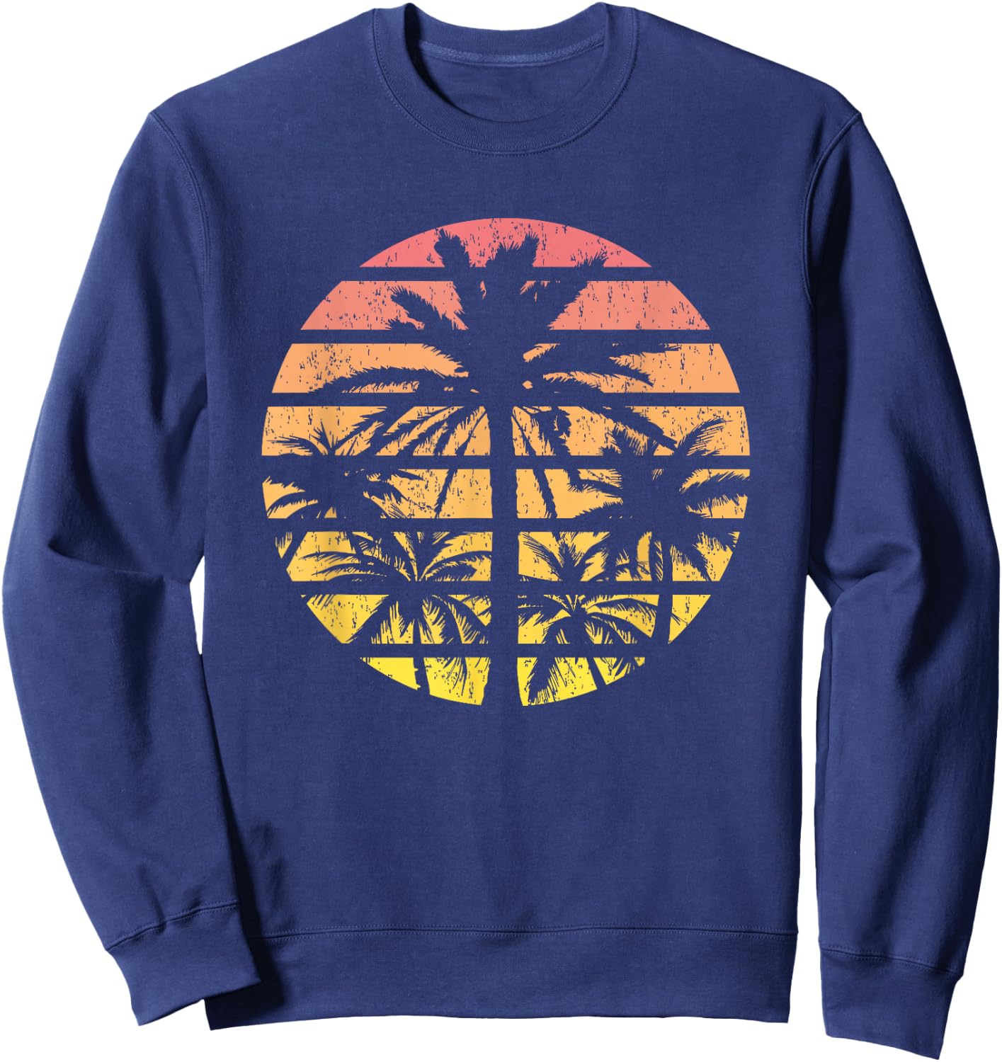 Palm Tree Retro Sunset Summer Beach Vintage Tropical Graphic Sweatshirt - Sweatshirt | Navy