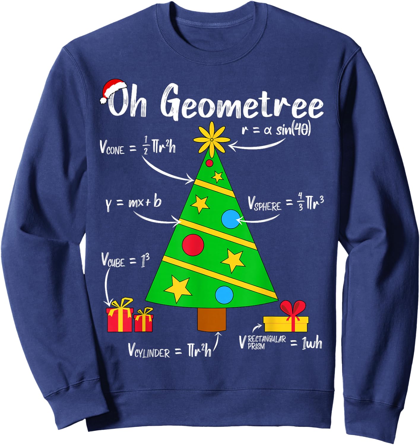 Oh Geometree Funny Christmas Tree Geometry Math Teacher Women Kids Sweatshirt - Sweatshirt | Navy