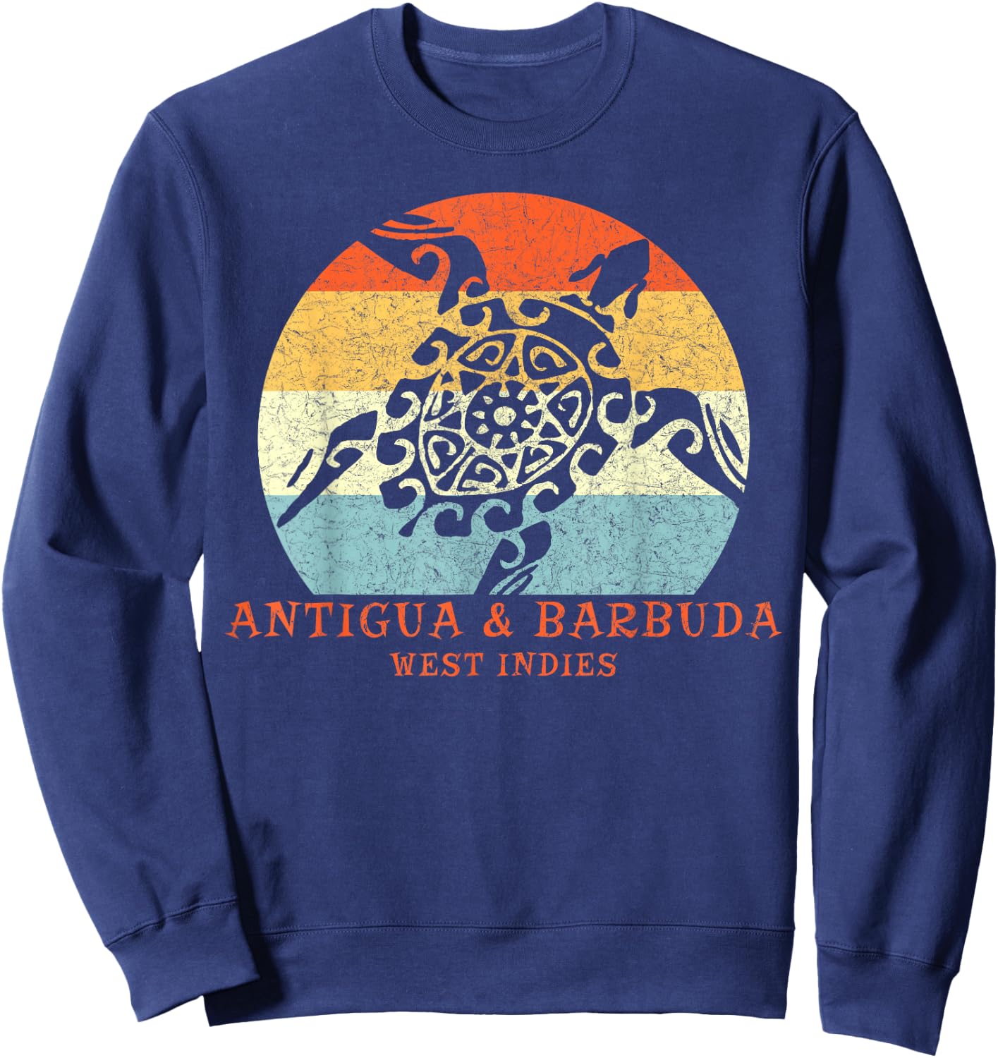 Antigua & Barbuda,West Indies Vintage Tribal Turtle Vacation Sweatshirt - Sweatshirt | Navy