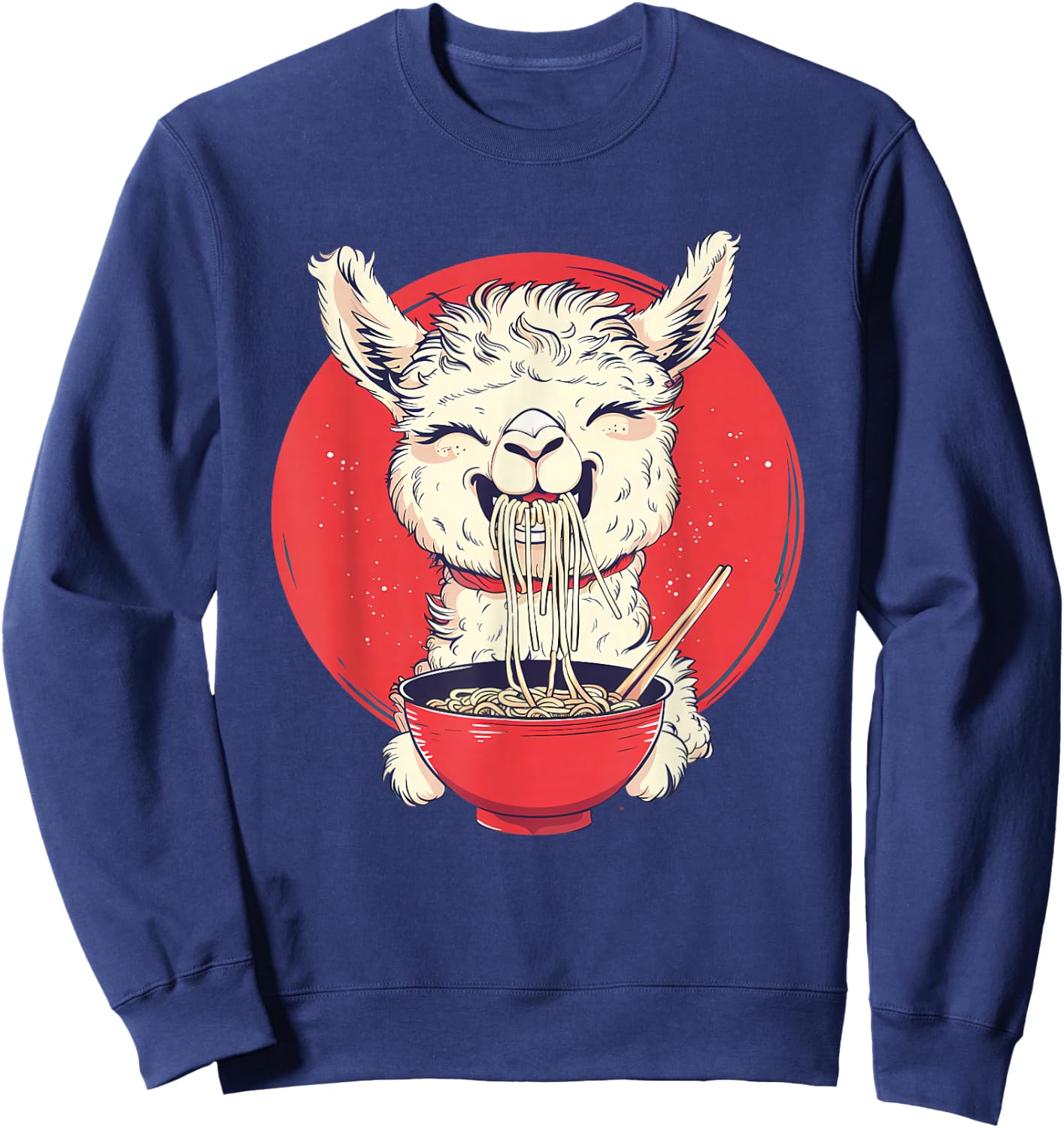 Llama Ramen Japanese Noodles Funny Llama Eating Ramen Sweatshirt - Sweatshirt | Navy