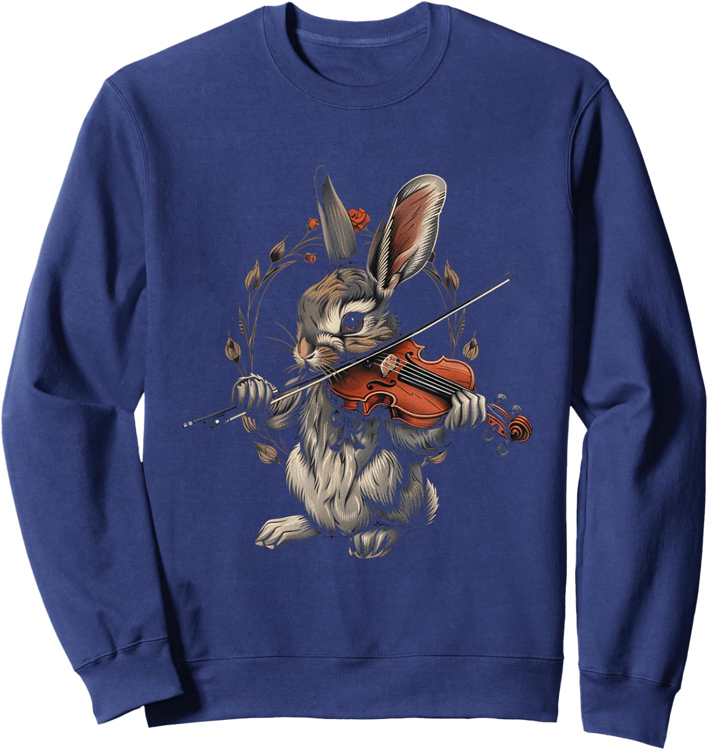Rabbit Playing Violin for Violin Player Bunny Rabbit Graphic Sweatshirt - Sweatshirt | Navy