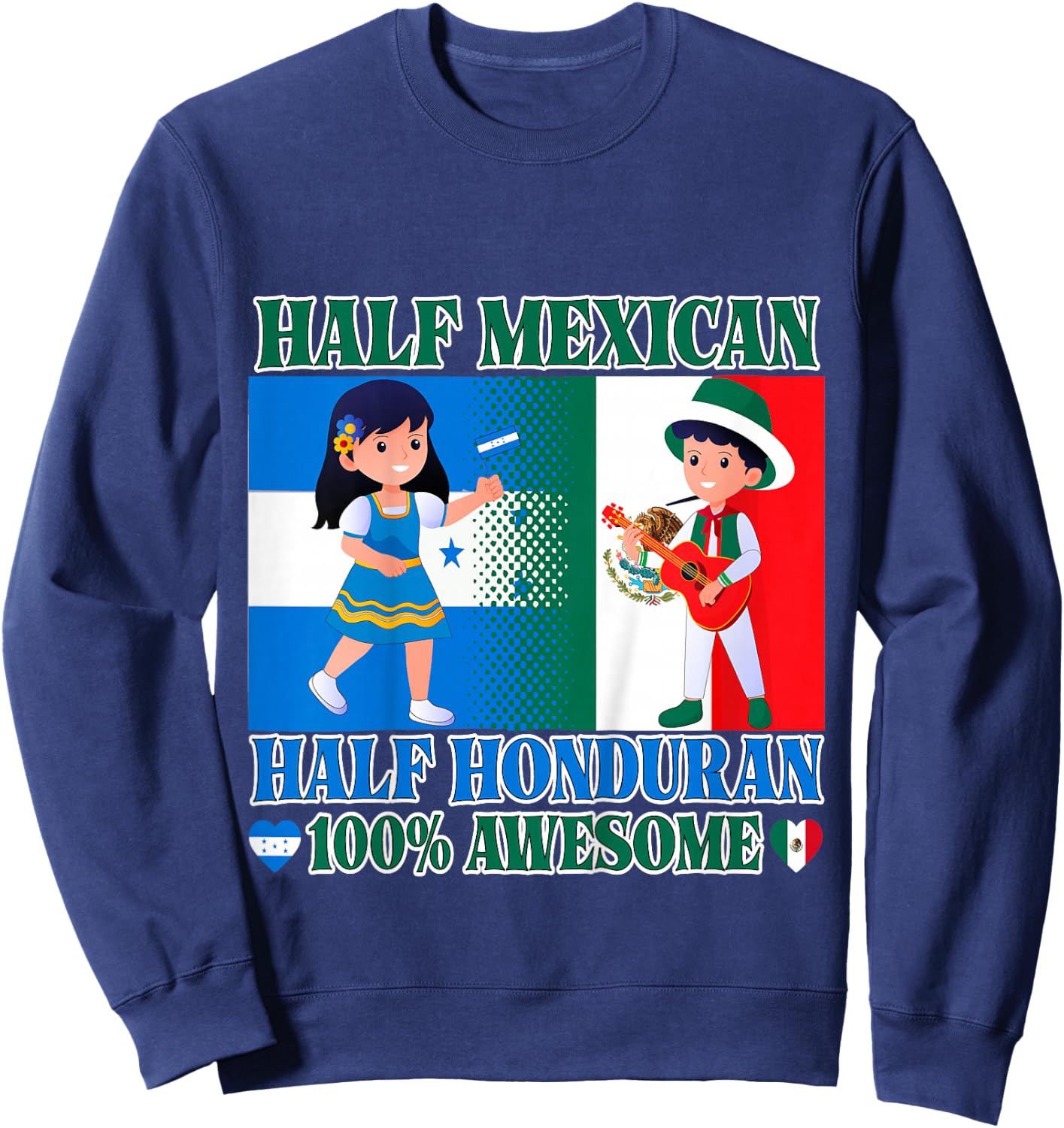 Kids Half Mexican Half Honduran Mexico Flag Root Toddler Girl Boy Sweatshirt - Sweatshirt | Navy