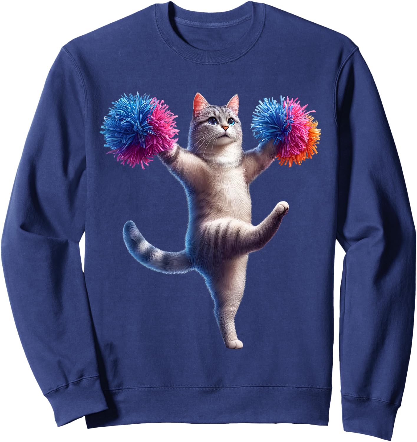 Cat Cheerleading Cheerleader Kitten Lover Sweatshirt - Sweatshirt | Navy