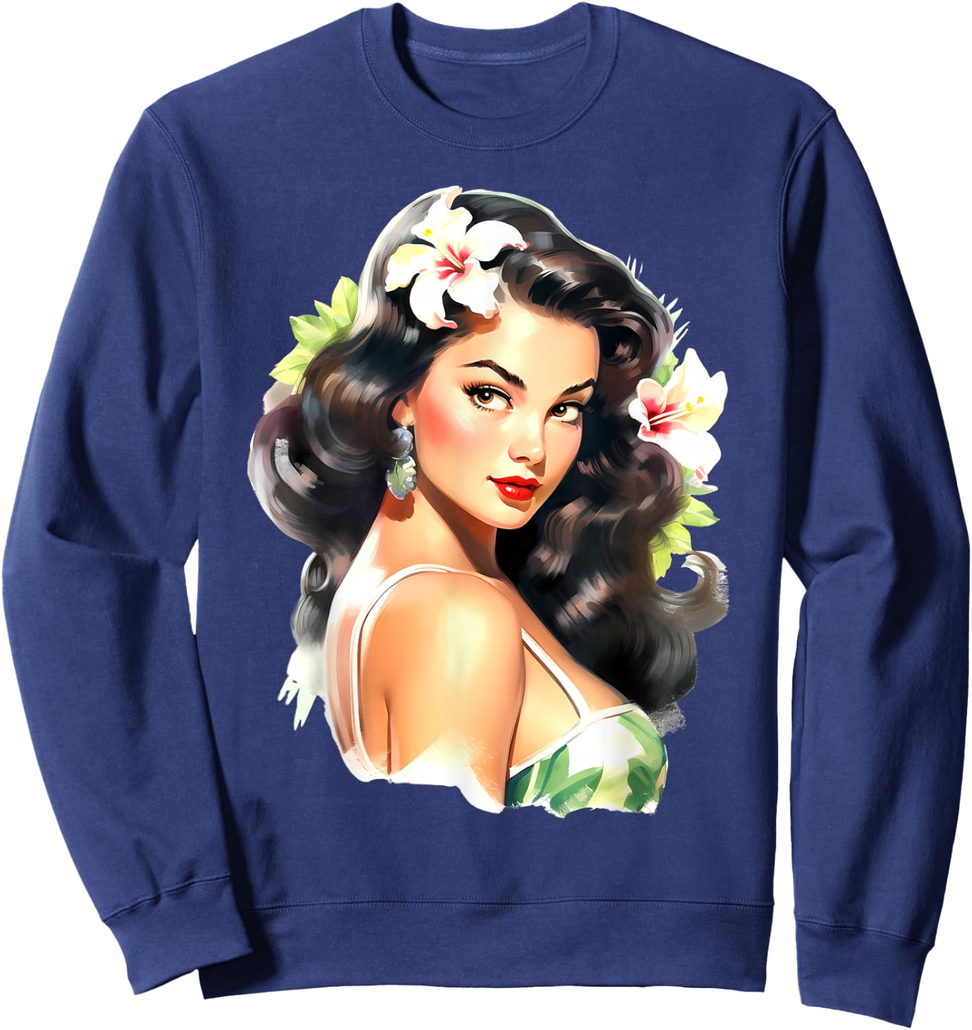 Pretty Hawaiian Pin-Up Girl Sweatshirt - Sweatshirt | Navy