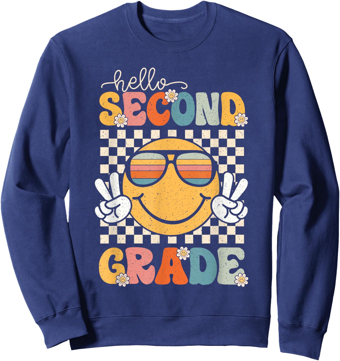 Hello Second Grade Retro 1st Day of School 2nd Grade Team Sweatshirt - Sweatshirt | Navy