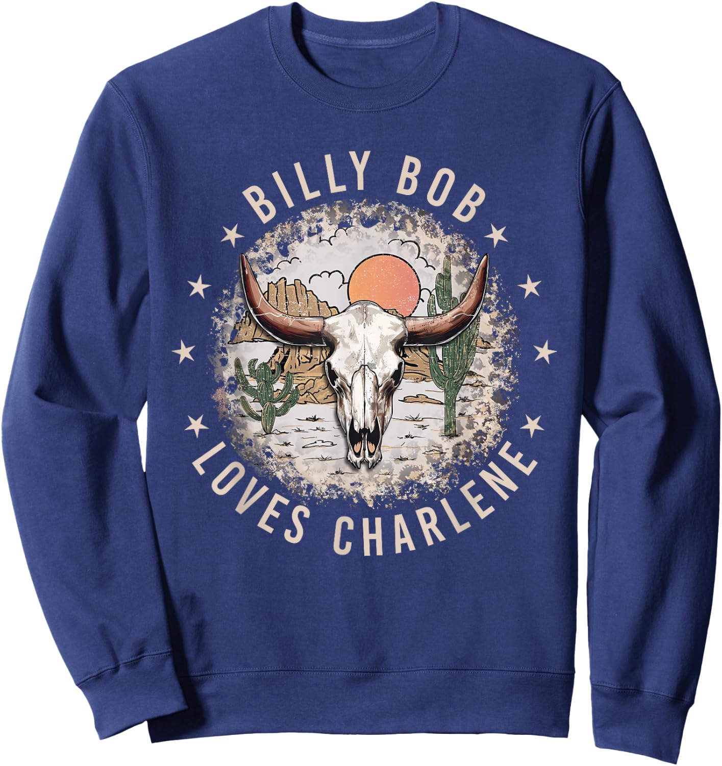 Billy Bob Loves Charlene Retro Cactus Bull-Skull Sweatshirt - Sweatshirt | Navy