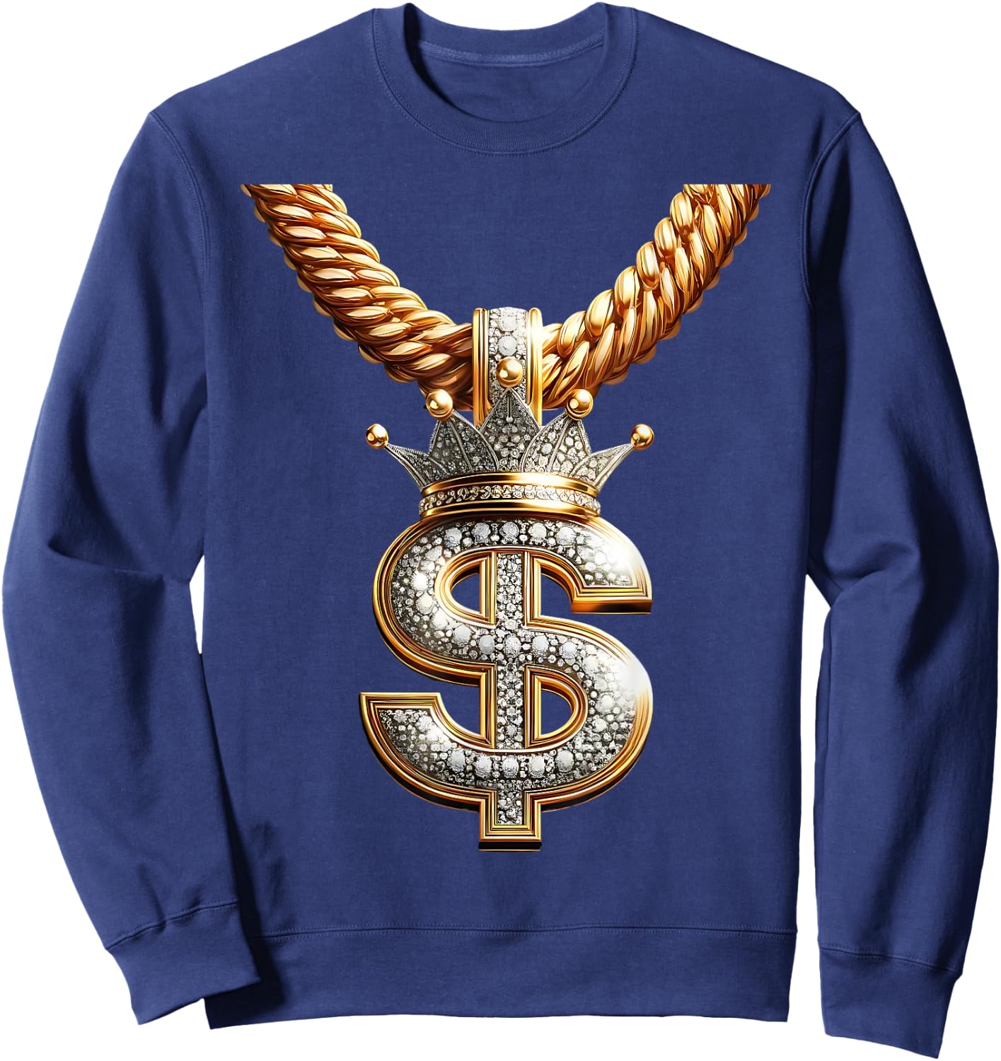 Fancy Gold and Diamond Dollar-Sign Bling Sweatshirt - Sweatshirt | Navy