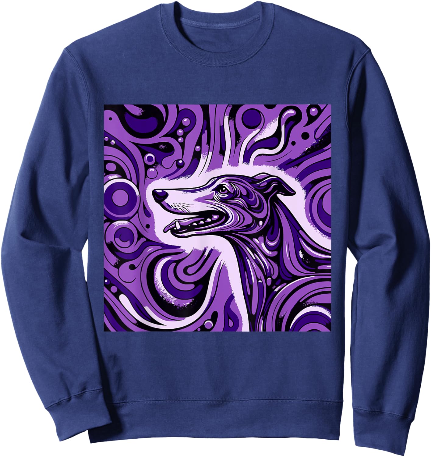 Psychedelic Trippy Rave Purple Dog Greyhound Whippet Women Sweatshirt - Sweatshirt | Navy