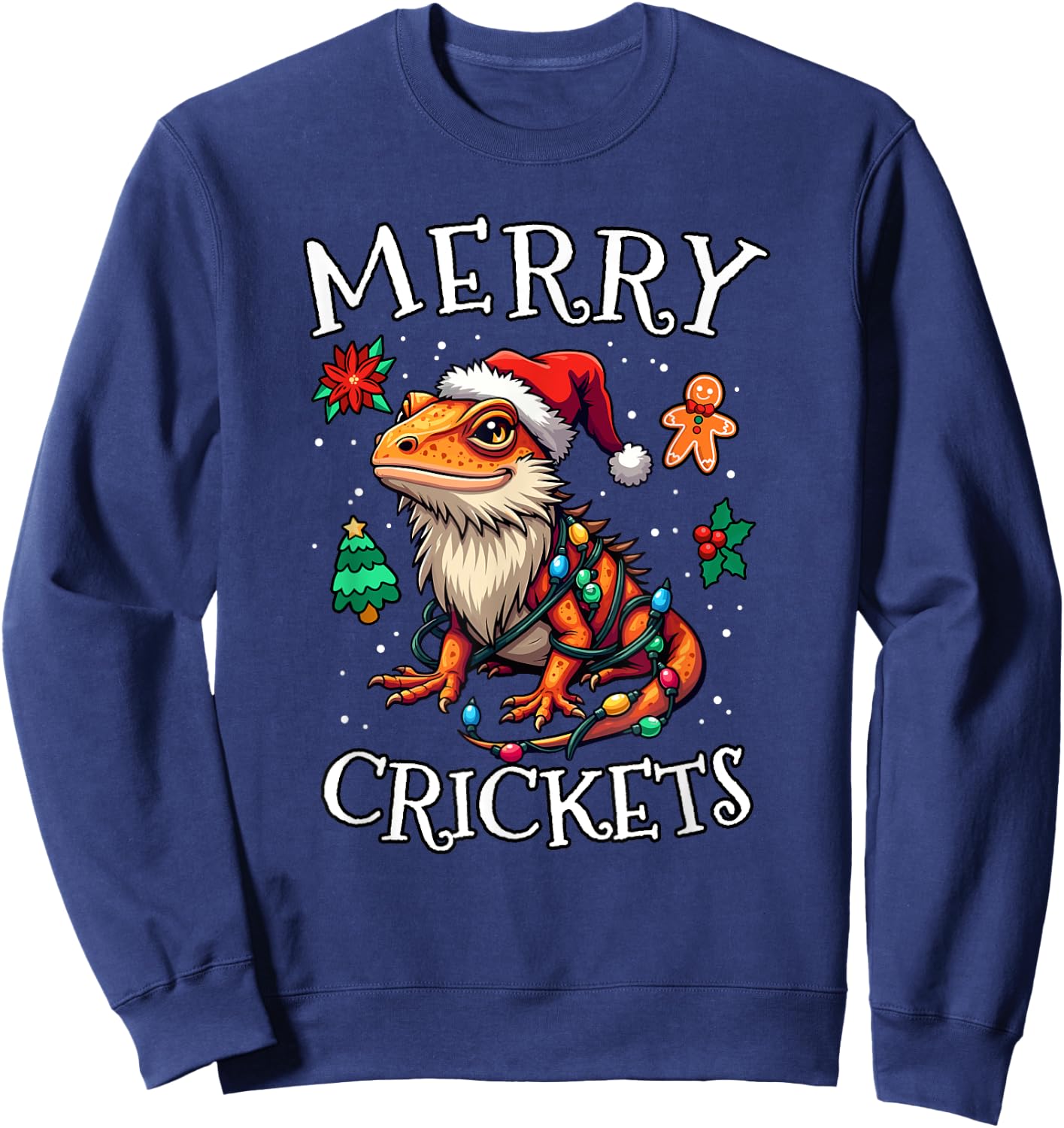 Bearded Dragon Christmas Lights Merry Crickets Sweatshirt - Sweatshirt | Navy